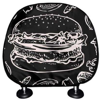 Black And White Hamburger Print Car Headrest Covers