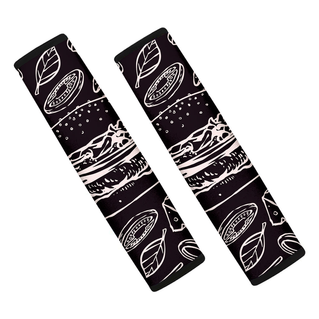 Black And White Hamburger Print Car Seat Belt Covers