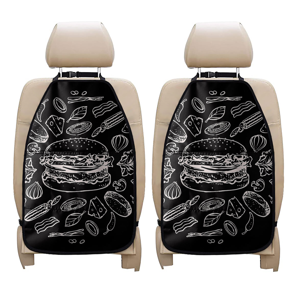 Black And White Hamburger Print Car Seat Organizers