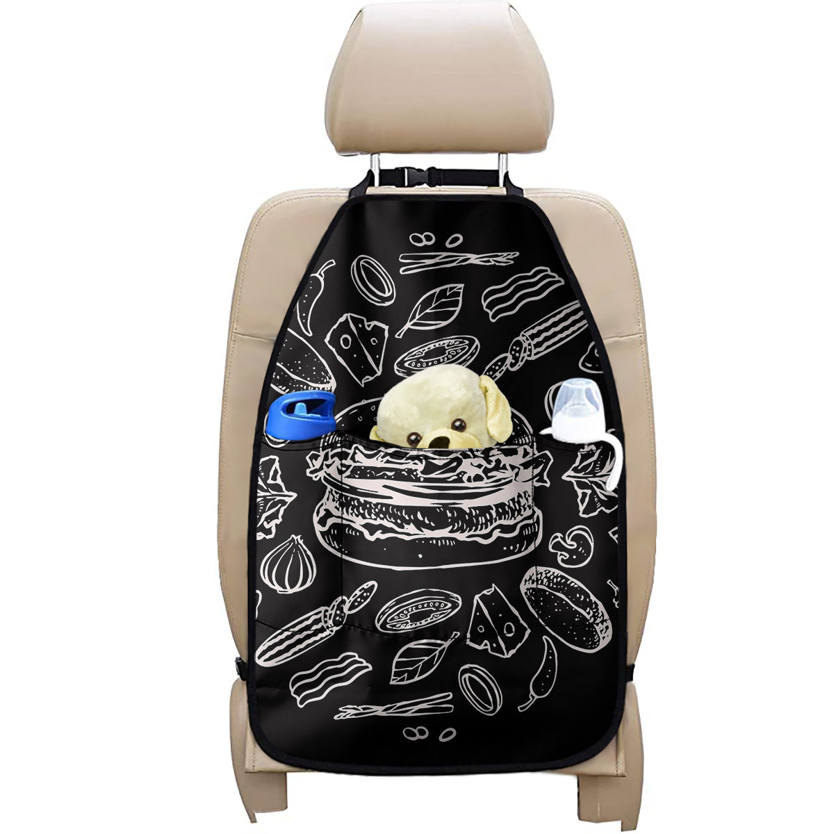 Black And White Hamburger Print Car Seat Organizers