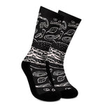 Black And White Hamburger Print Crew Socks