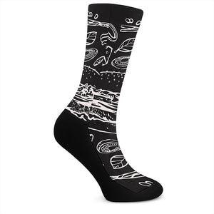 Black And White Hamburger Print Crew Socks