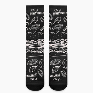 Black And White Hamburger Print Crew Socks