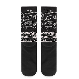 Black And White Hamburger Print Crew Socks