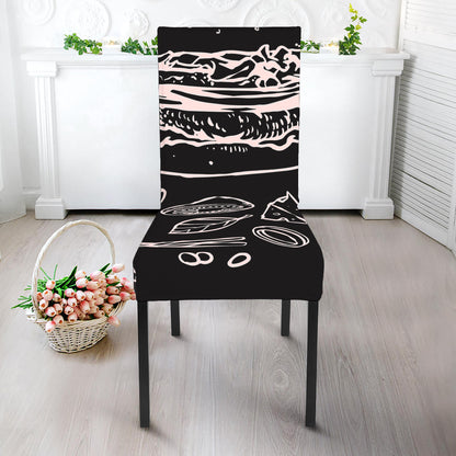 Black And White Hamburger Print Dining Chair Slipcover