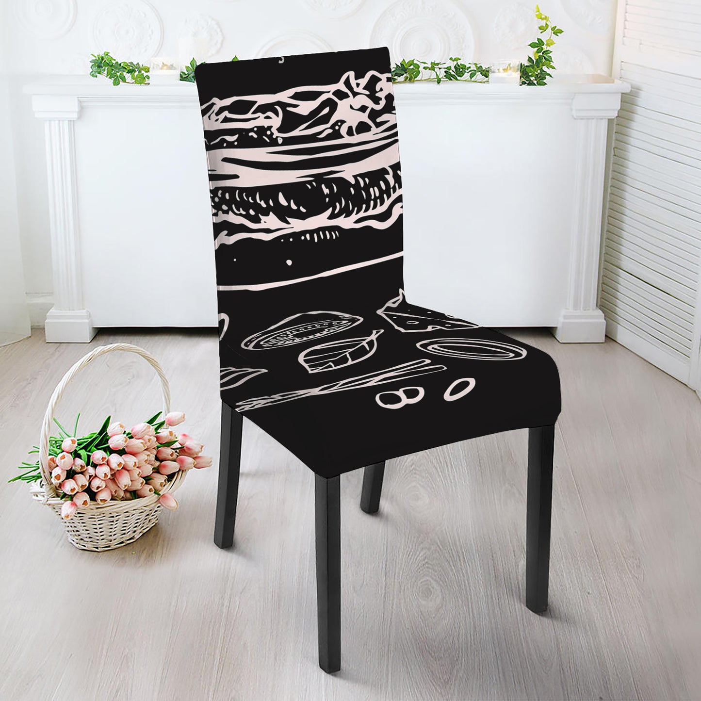Black And White Hamburger Print Dining Chair Slipcover