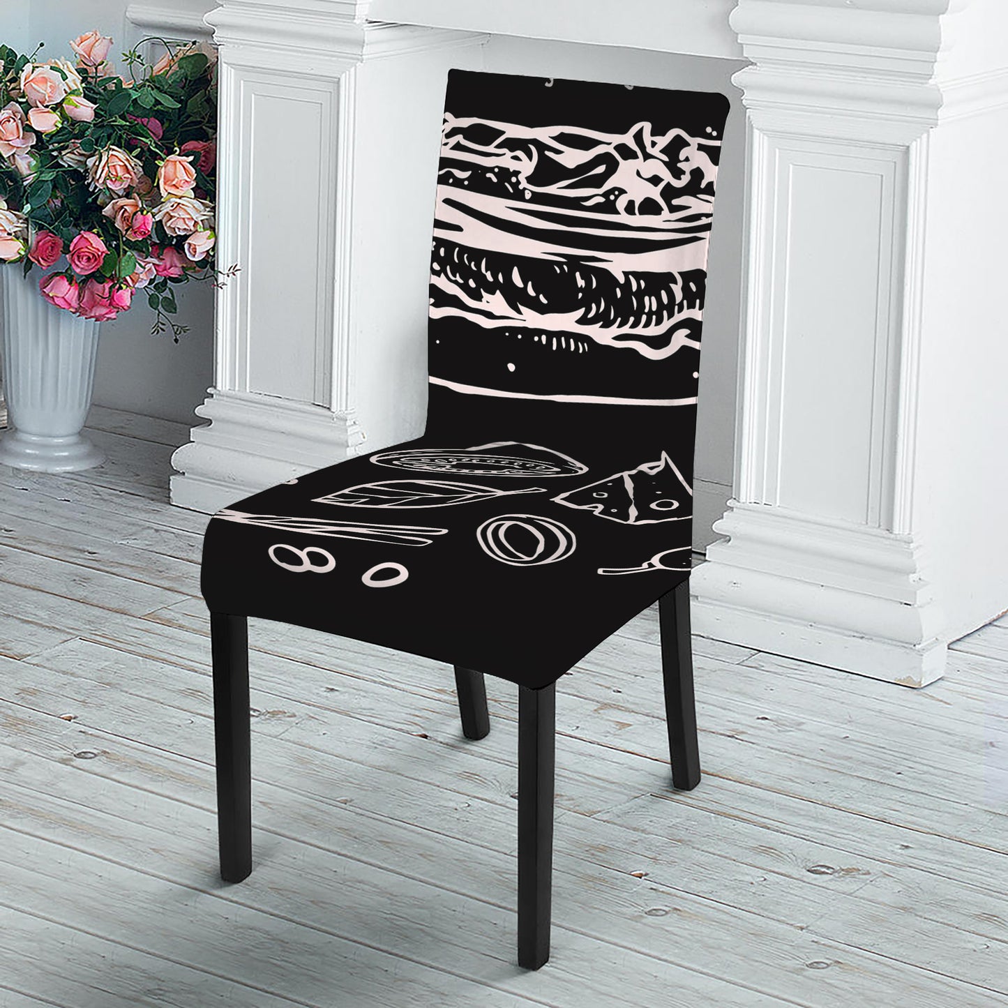 Black And White Hamburger Print Dining Chair Slipcover