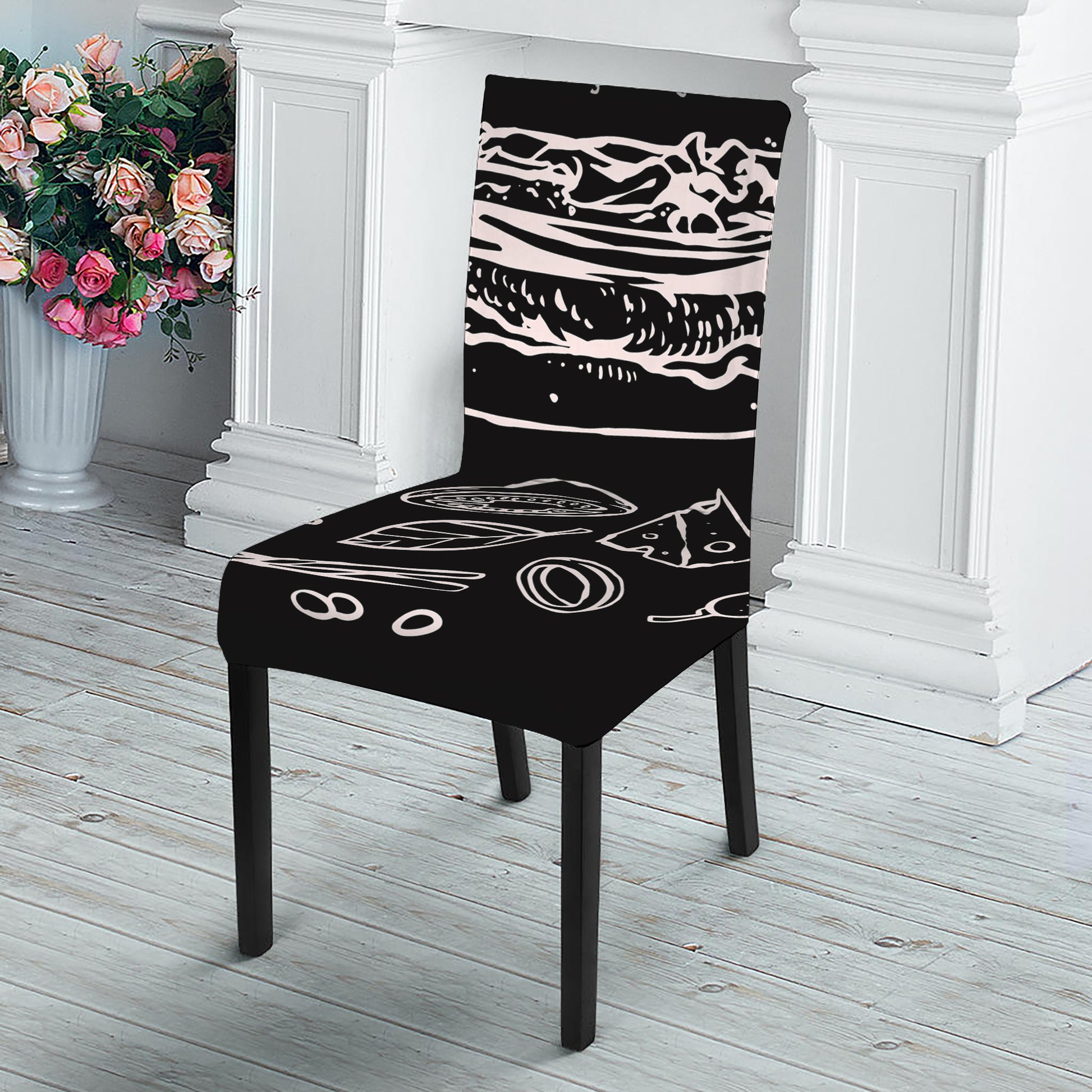 Black And White Hamburger Print Dining Chair Slipcover