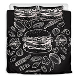 Black And White Hamburger Print Duvet Cover Bedding Set