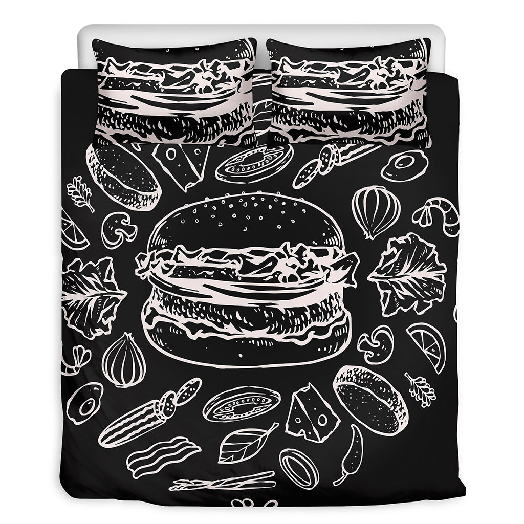 Black And White Hamburger Print Duvet Cover Bedding Set