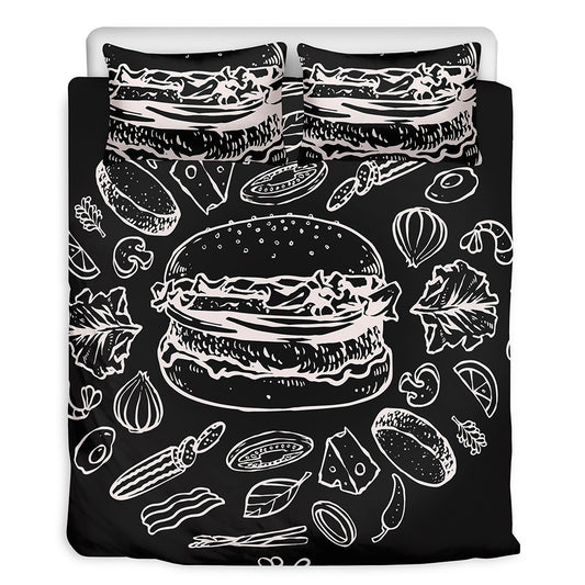 Black And White Hamburger Print Duvet Cover Bedding Set