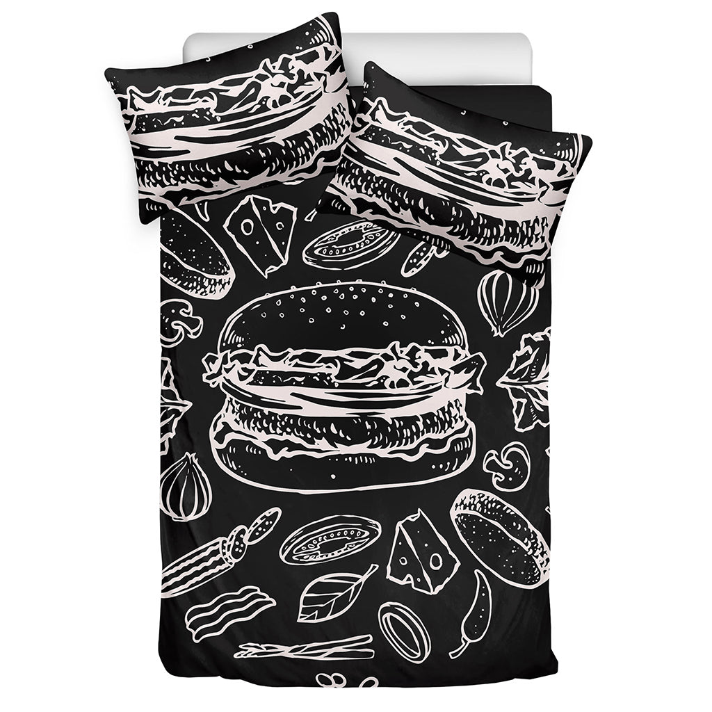 Black And White Hamburger Print Duvet Cover Bedding Set