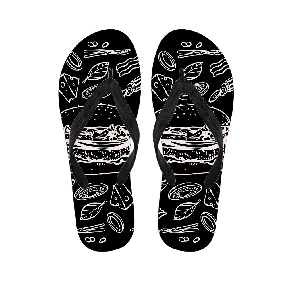 Black And White Hamburger Print Flip Flops