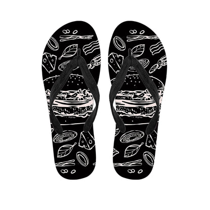 Black And White Hamburger Print Flip Flops