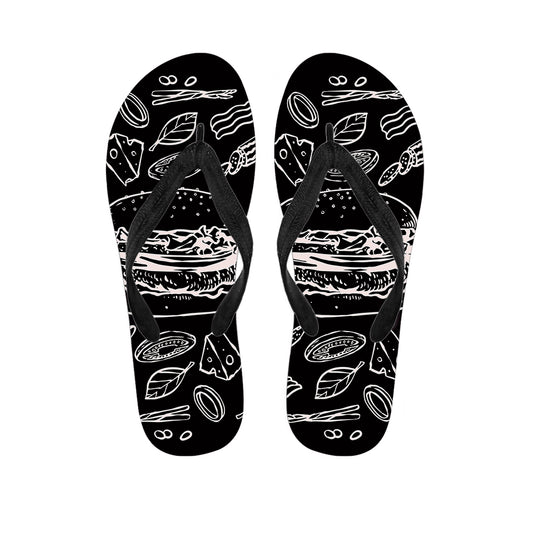 Black And White Hamburger Print Flip Flops