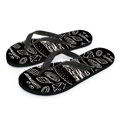 Black And White Hamburger Print Flip Flops