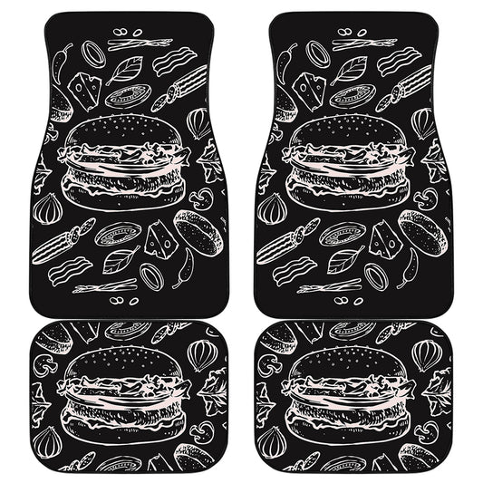 Black And White Hamburger Print Front and Back Car Floor Mats