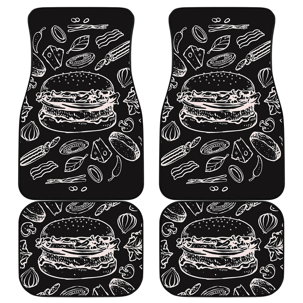 Black And White Hamburger Print Front and Back Car Floor Mats