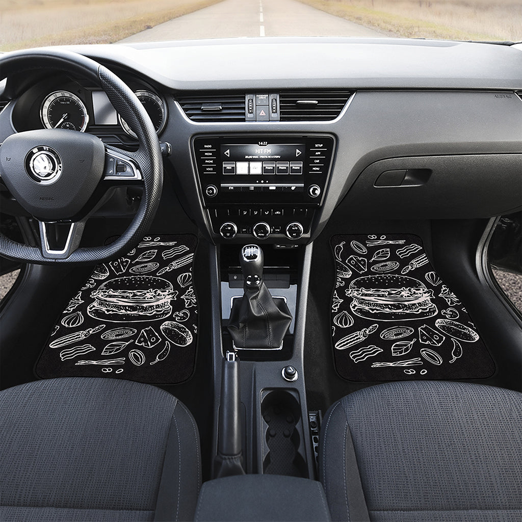 Black And White Hamburger Print Front and Back Car Floor Mats