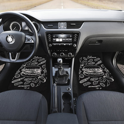 Black And White Hamburger Print Front and Back Car Floor Mats