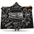 Black And White Hamburger Print Hooded Blanket