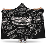 Black And White Hamburger Print Hooded Blanket