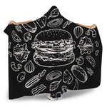 Black And White Hamburger Print Hooded Blanket