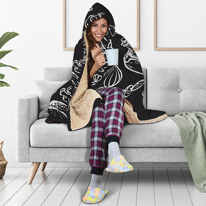 Black And White Hamburger Print Hooded Blanket