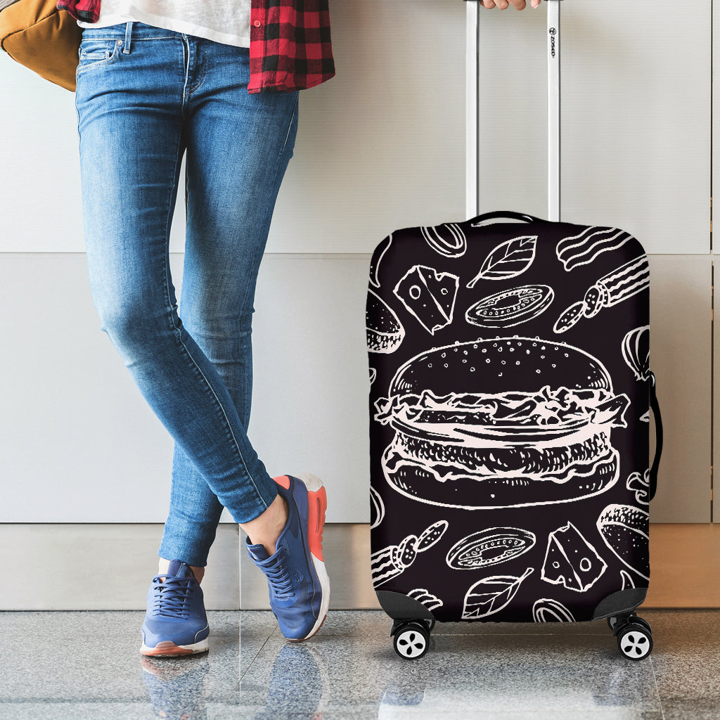 Black And White Hamburger Print Luggage Cover