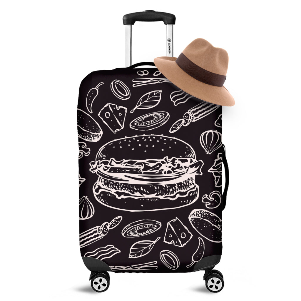 Black And White Hamburger Print Luggage Cover