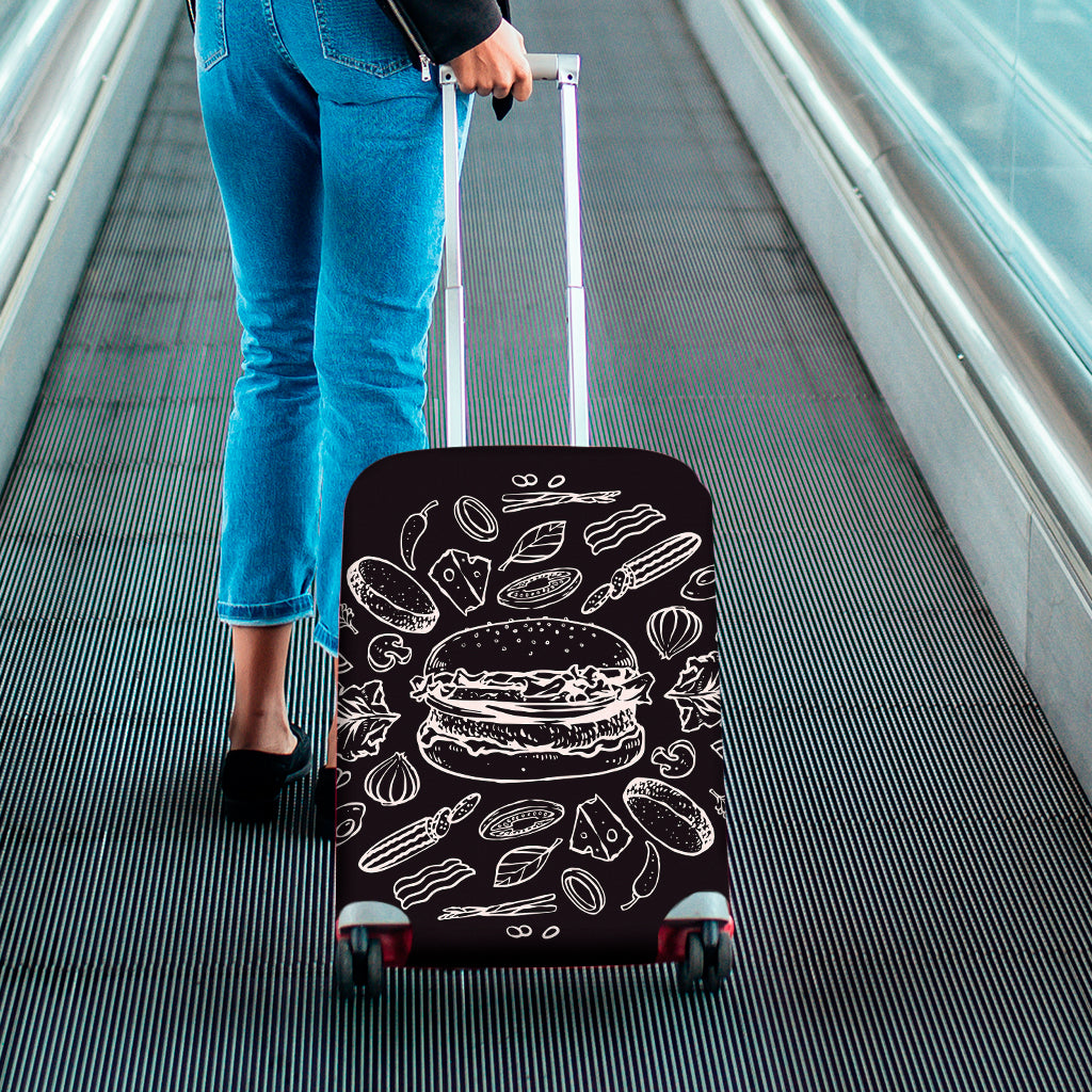 Black And White Hamburger Print Luggage Cover