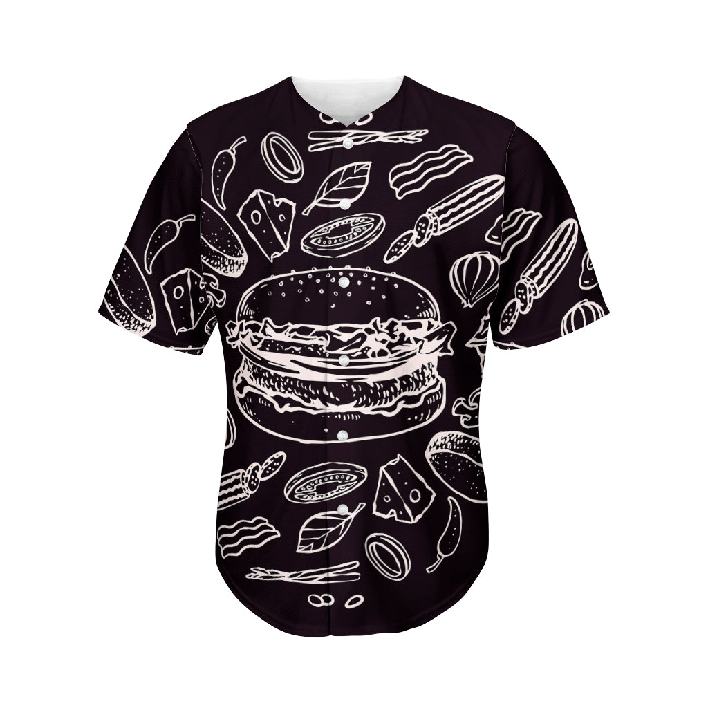 Black And White Hamburger Print Men's Baseball Jersey