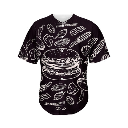 Black And White Hamburger Print Men's Baseball Jersey