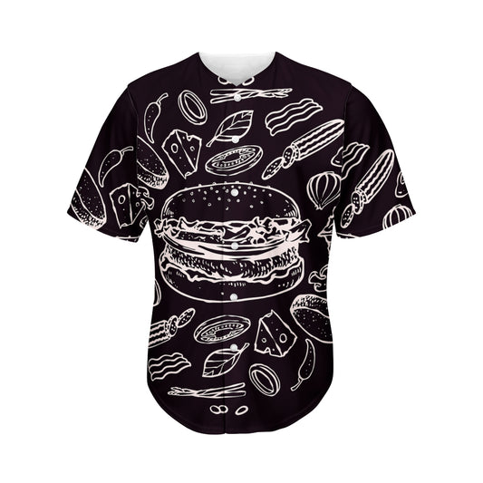 Black And White Hamburger Print Men's Baseball Jersey