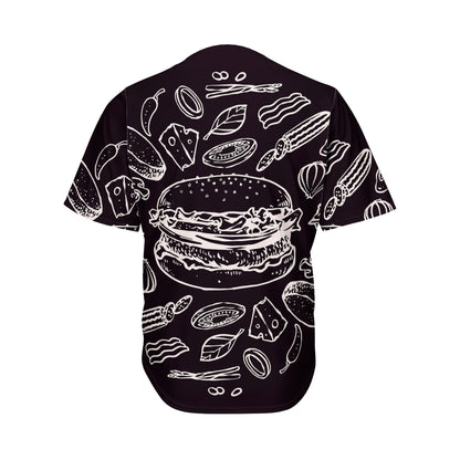 Black And White Hamburger Print Men's Baseball Jersey