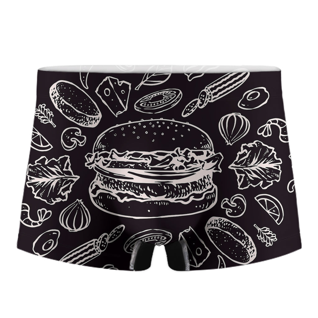 Black And White Hamburger Print Men's Boxer Briefs