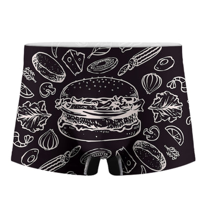 Black And White Hamburger Print Men's Boxer Briefs
