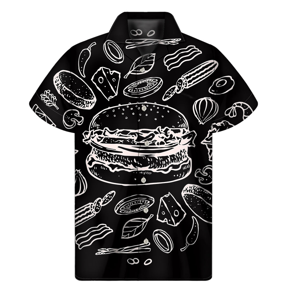Black And White Hamburger Print Men's Short Sleeve Shirt