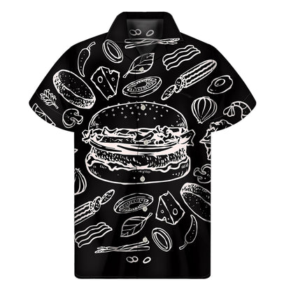 Black And White Hamburger Print Men's Short Sleeve Shirt