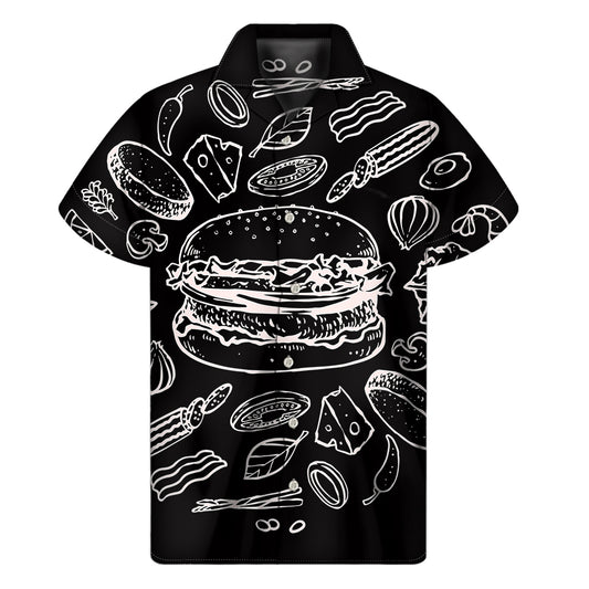 Black And White Hamburger Print Men's Short Sleeve Shirt