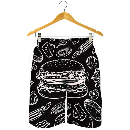 Black And White Hamburger Print Men's Shorts