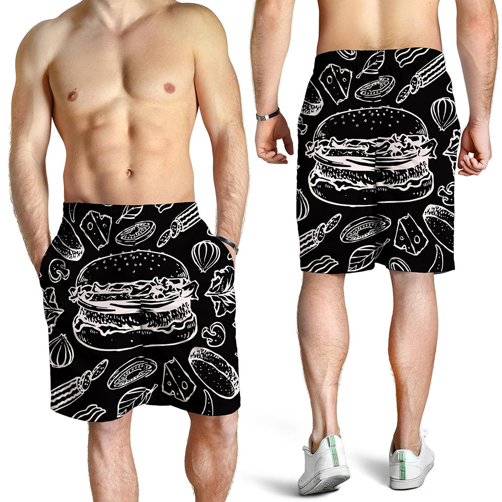 Black And White Hamburger Print Men's Shorts