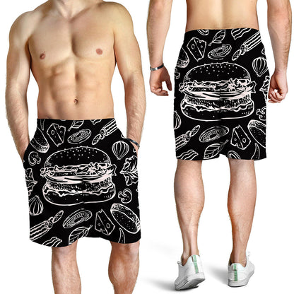 Black And White Hamburger Print Men's Shorts