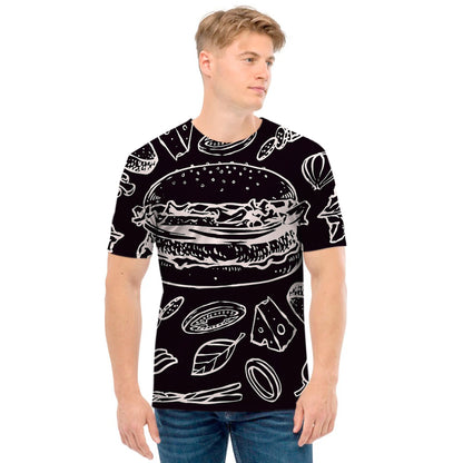 Black And White Hamburger Print Men's T-Shirt