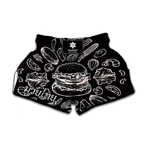 Black And White Hamburger Print Muay Thai Boxing Shorts