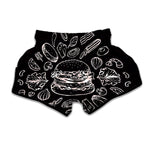 Black And White Hamburger Print Muay Thai Boxing Shorts