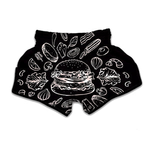 Black And White Hamburger Print Muay Thai Boxing Shorts