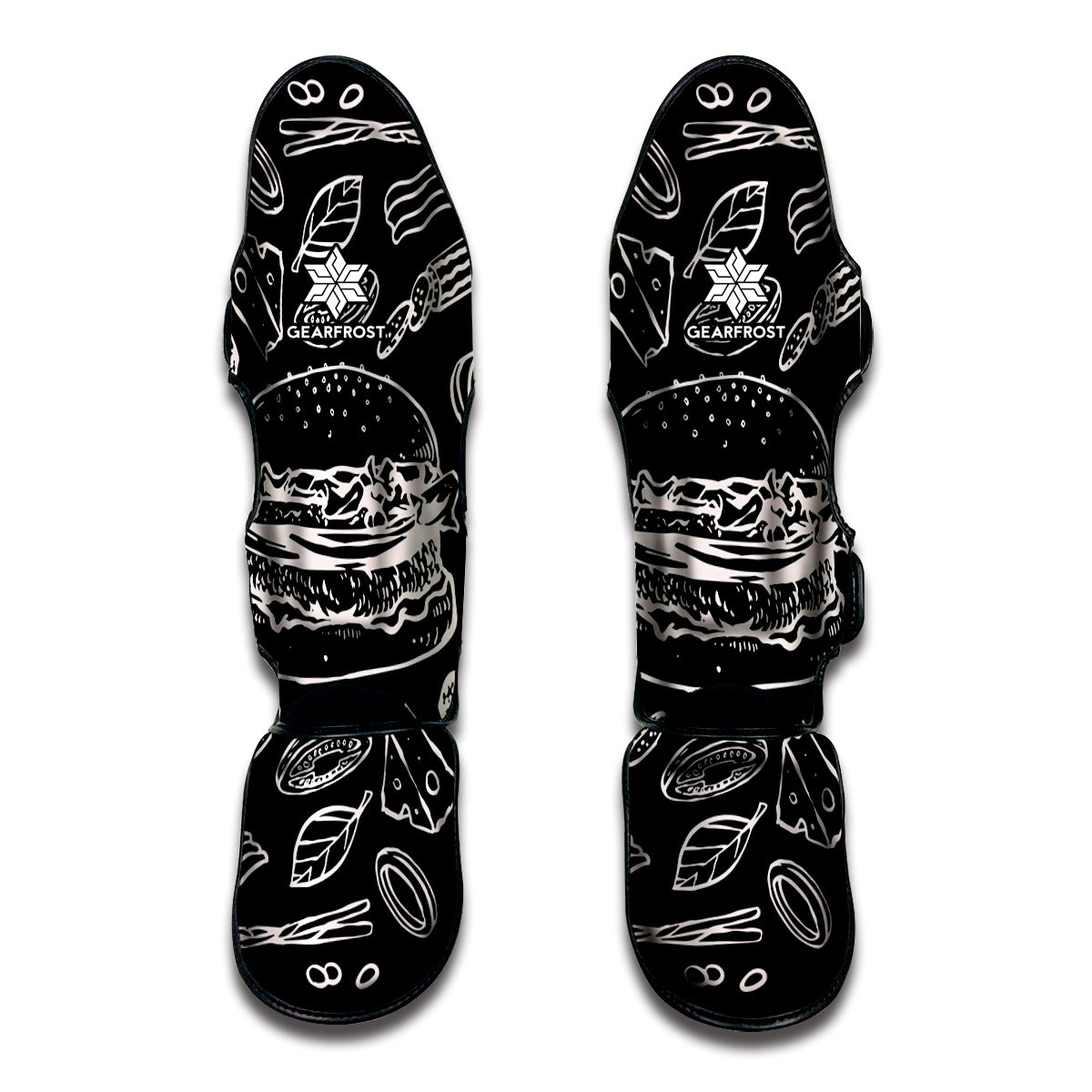 Black And White Hamburger Print Muay Thai Shin Guard