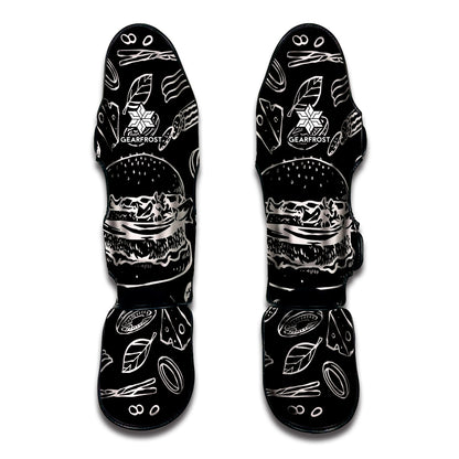 Black And White Hamburger Print Muay Thai Shin Guard