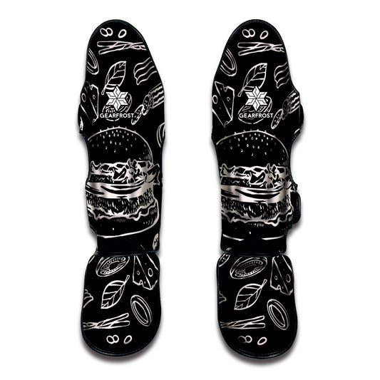 Black And White Hamburger Print Muay Thai Shin Guard